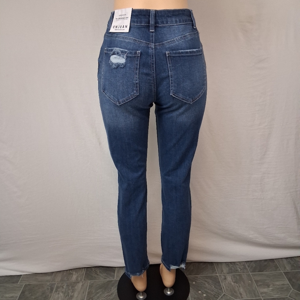 ENJEAN NEW Jeans Size 3 Women's Skinny Distressed Jeans - Medium Blue - Picture 7 of 16